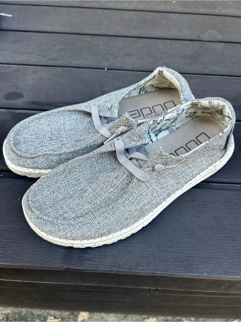 Hey Dude Wendy L Linen Iron Womens Shoes Lace Up Loafers Comfort Gray Size: 9